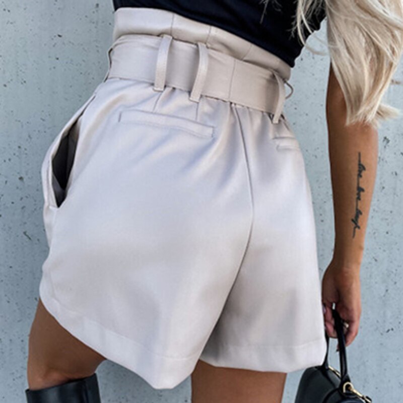 Solid PU Leather Shorts