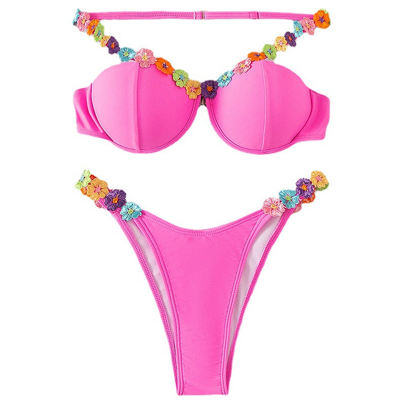 Sexy Flowers Strap Push Up Padded Bathing Suit