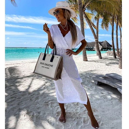 White Crochet Tunic Bikini Cover-ups