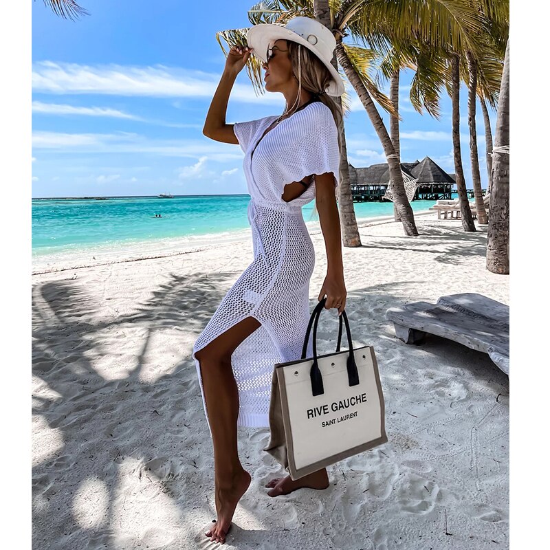 White Crochet Tunic Bikini Cover-ups