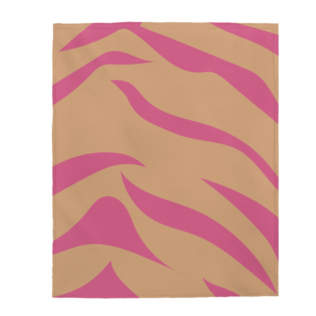 Pink and Orange Leopard Stripes Plush Throw