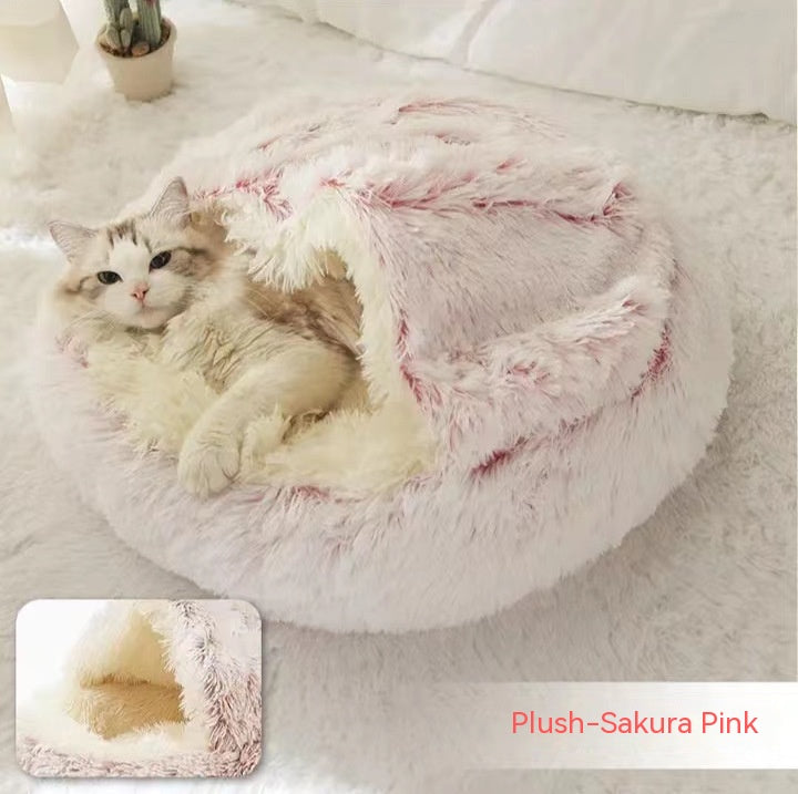 2 In 1 Dog And Cat Bed Pet Winter Bed Round Plush Warm Bed House Soft Long Plush Pets Bed