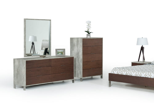 30inches Dark Walnut Veneer  Steel  and Concrete Dresser with 6