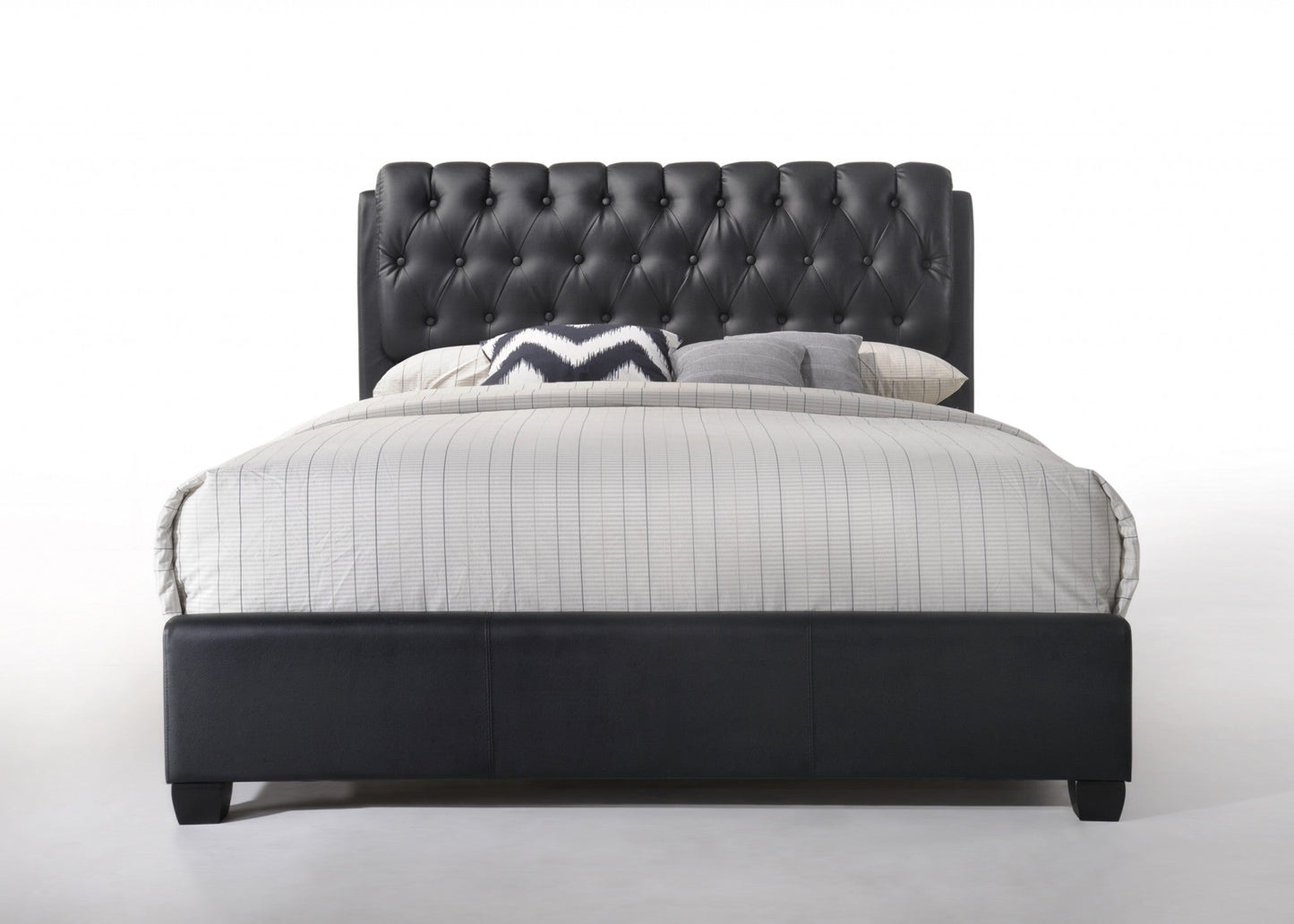 90inches X 79inches X 49inches Black Pu Button Tufted King Bed