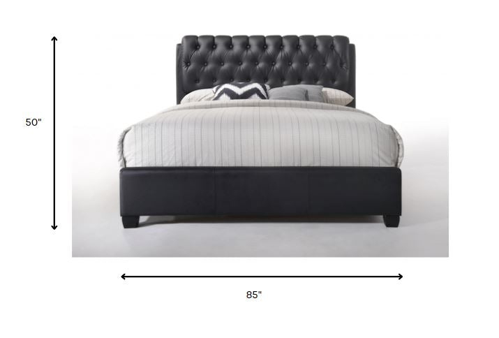 90inches X 79inches X 49inches Black Pu Button Tufted King Bed