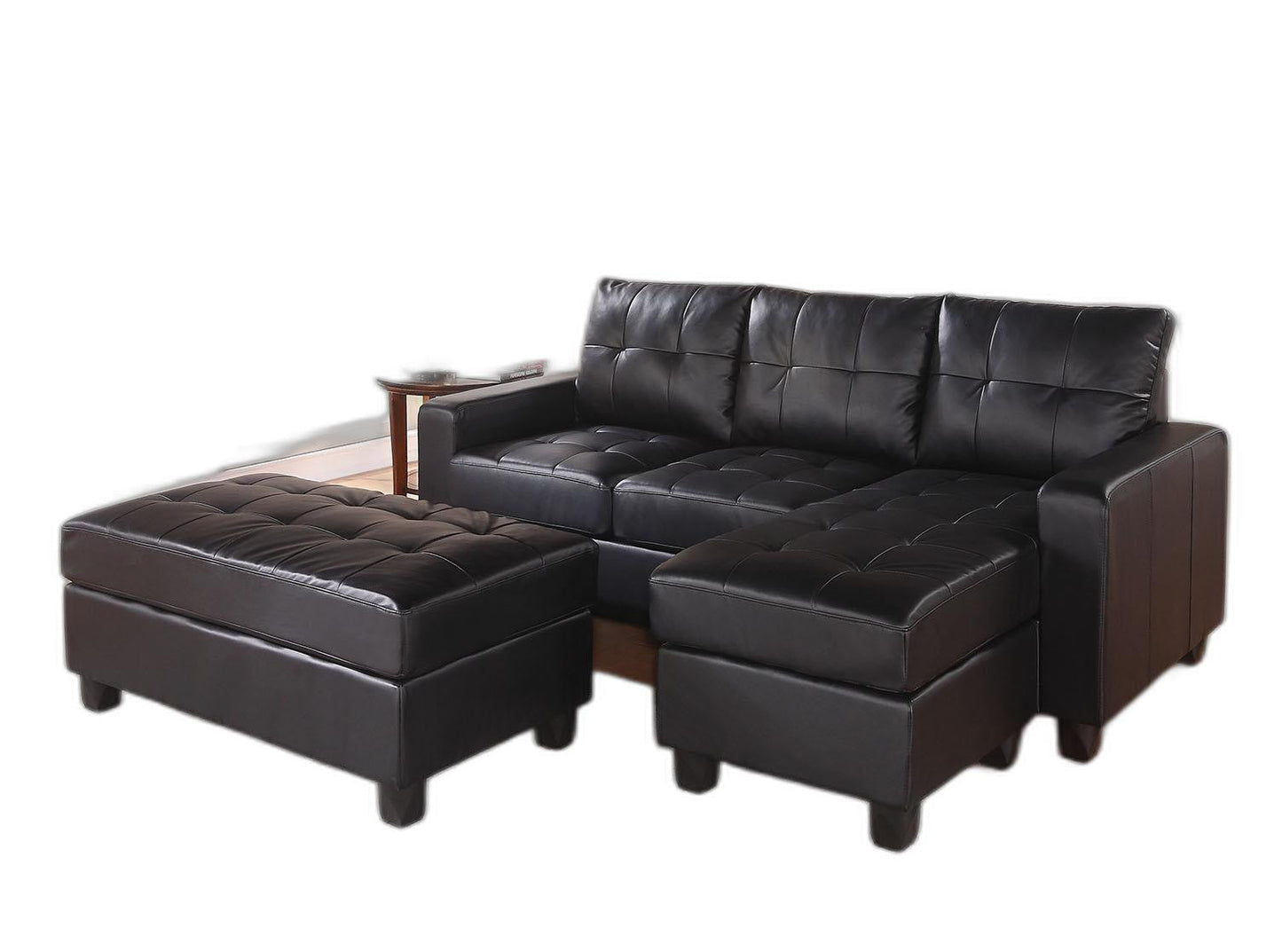 83inches X 57inches X 35inches Black Bonded Leather Match Sectional