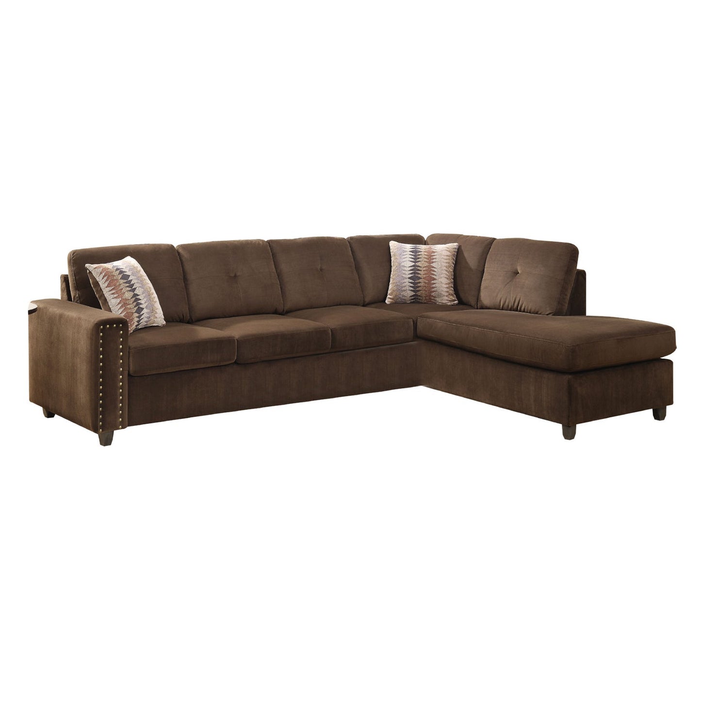 79inches X 33inches X 36inches Chocolate Velvet Reversible Sectional