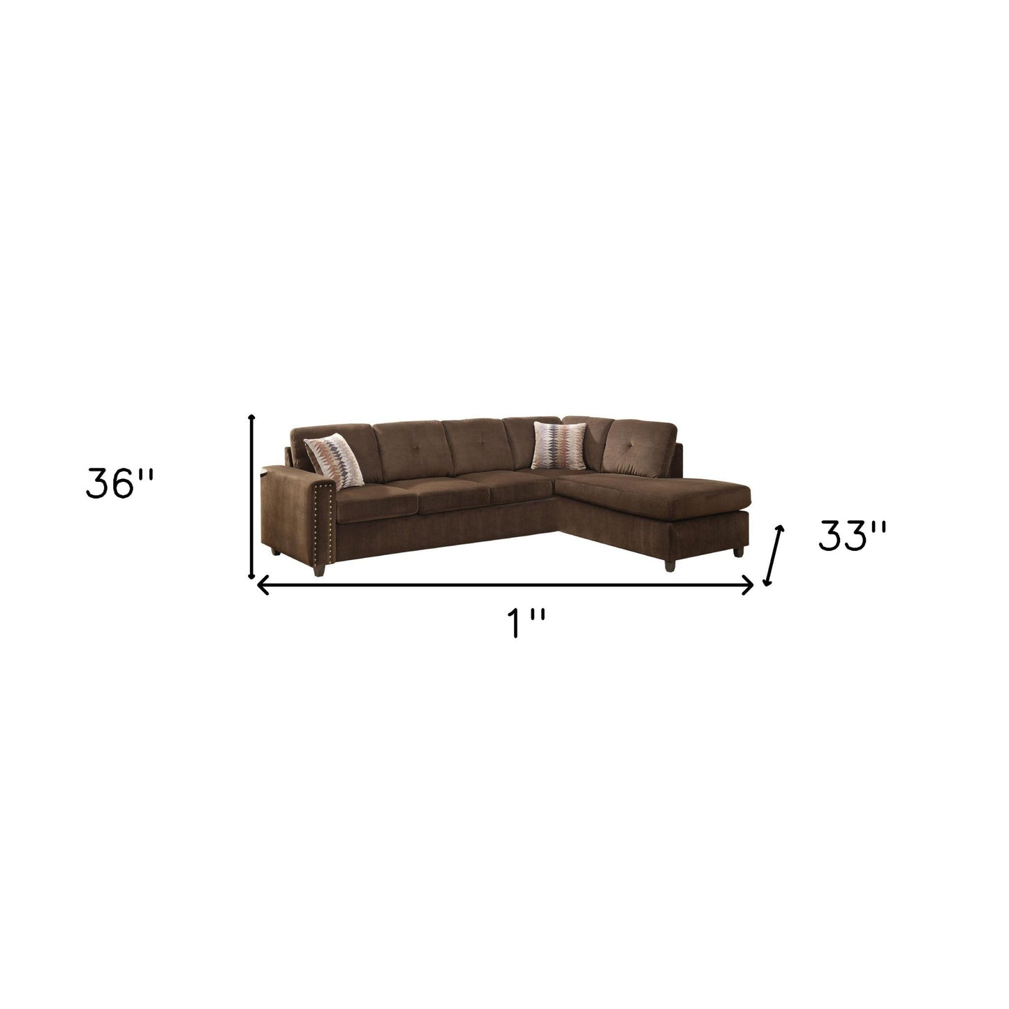 79inches X 33inches X 36inches Chocolate Velvet Reversible Sectional