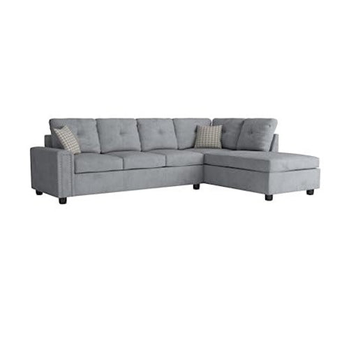 78inches X 33inches X 36inches Gray Velvet Reversible Sectional Sofa