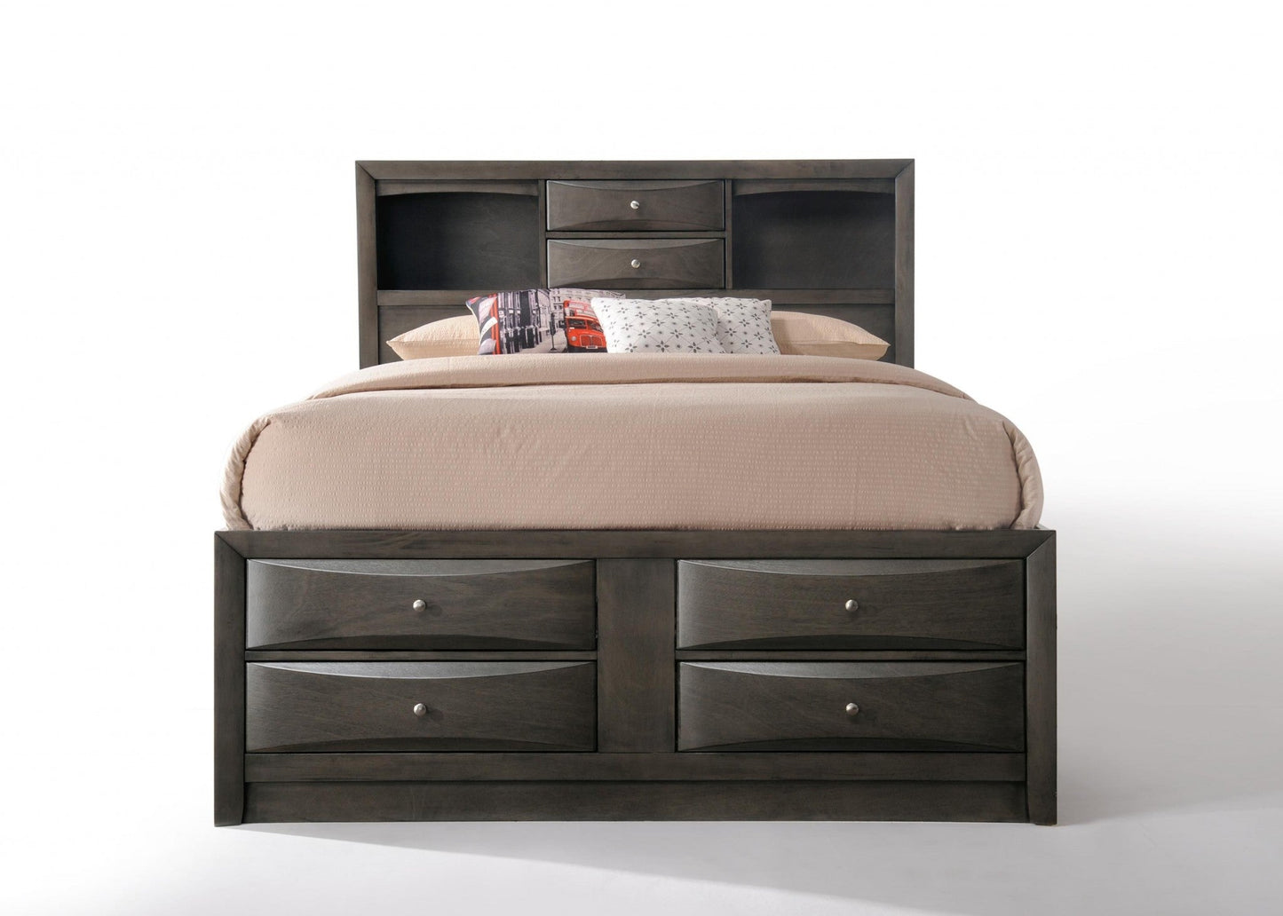 86inches X 57inches X 56inches Gray Oak Rubber Wood Full Storage Bed