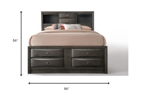 86inches X 57inches X 56inches Gray Oak Rubber Wood Full Storage Bed