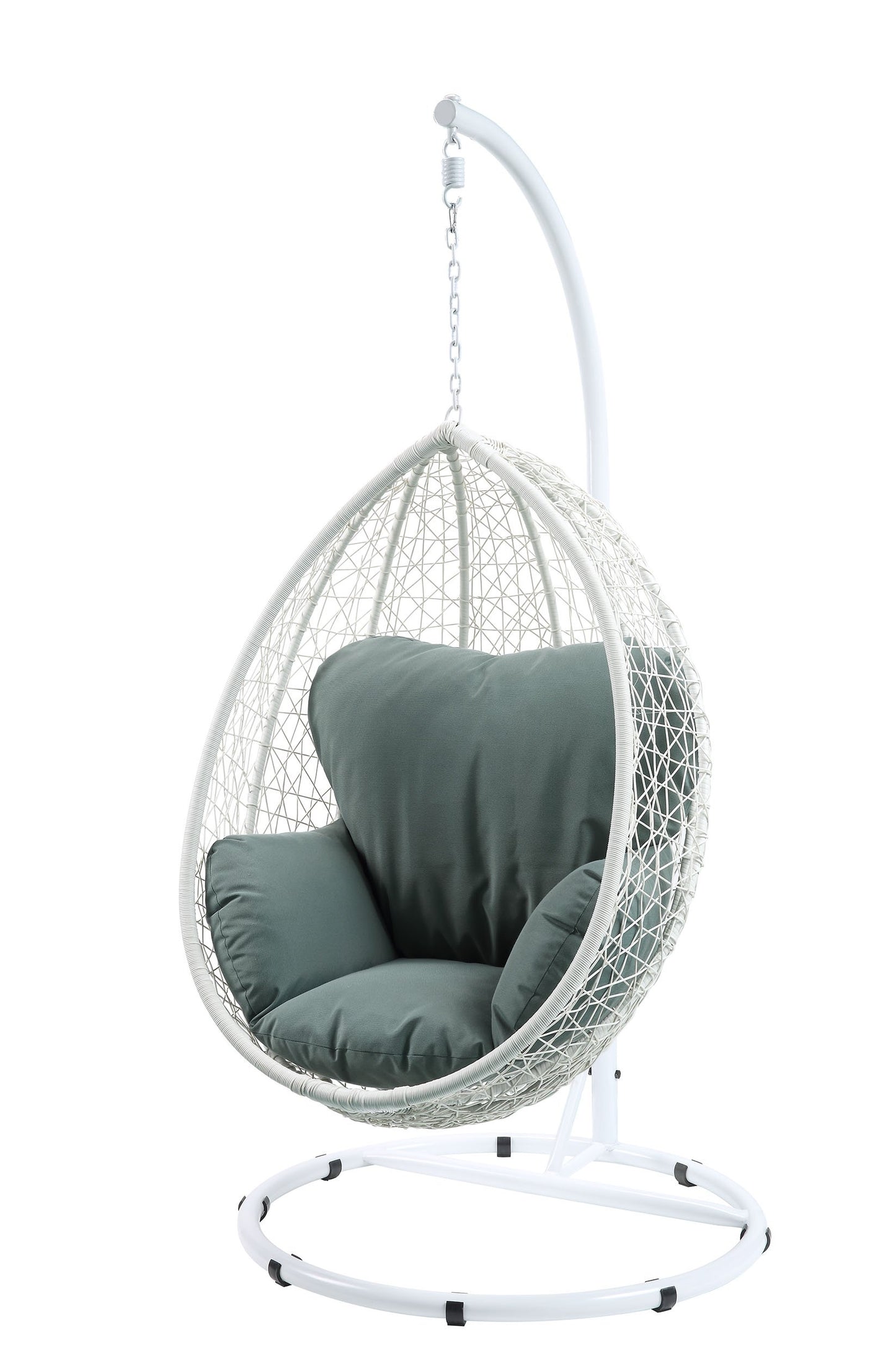 Beige and Black Hanging Pod Wicker Patio Swing Chair