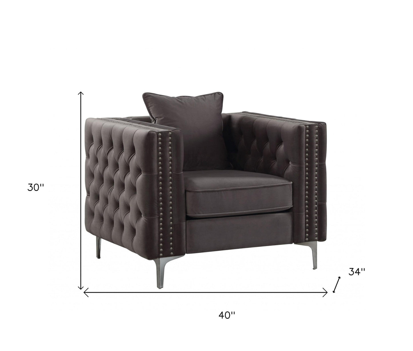 40inches X 34inches X 30inches Dark Gray Velvet Chair and Pillow