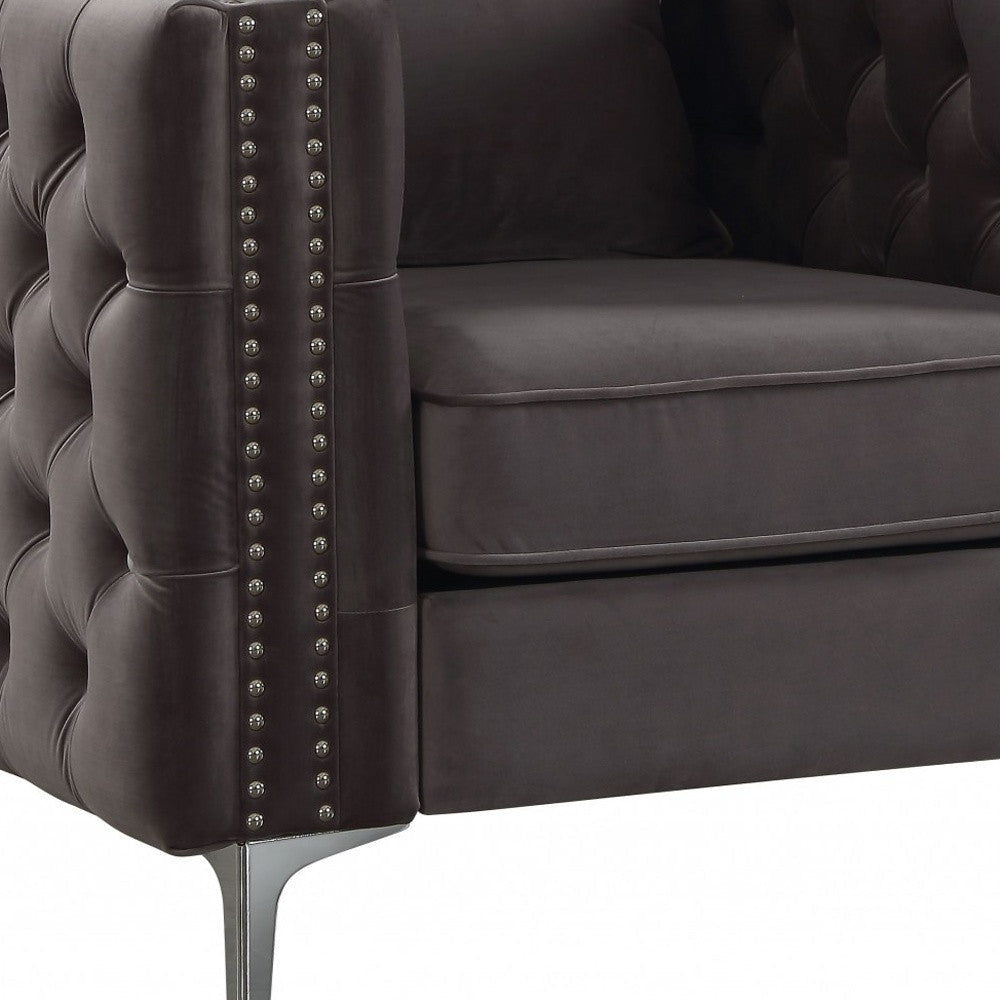 40inches X 34inches X 30inches Dark Gray Velvet Chair and Pillow