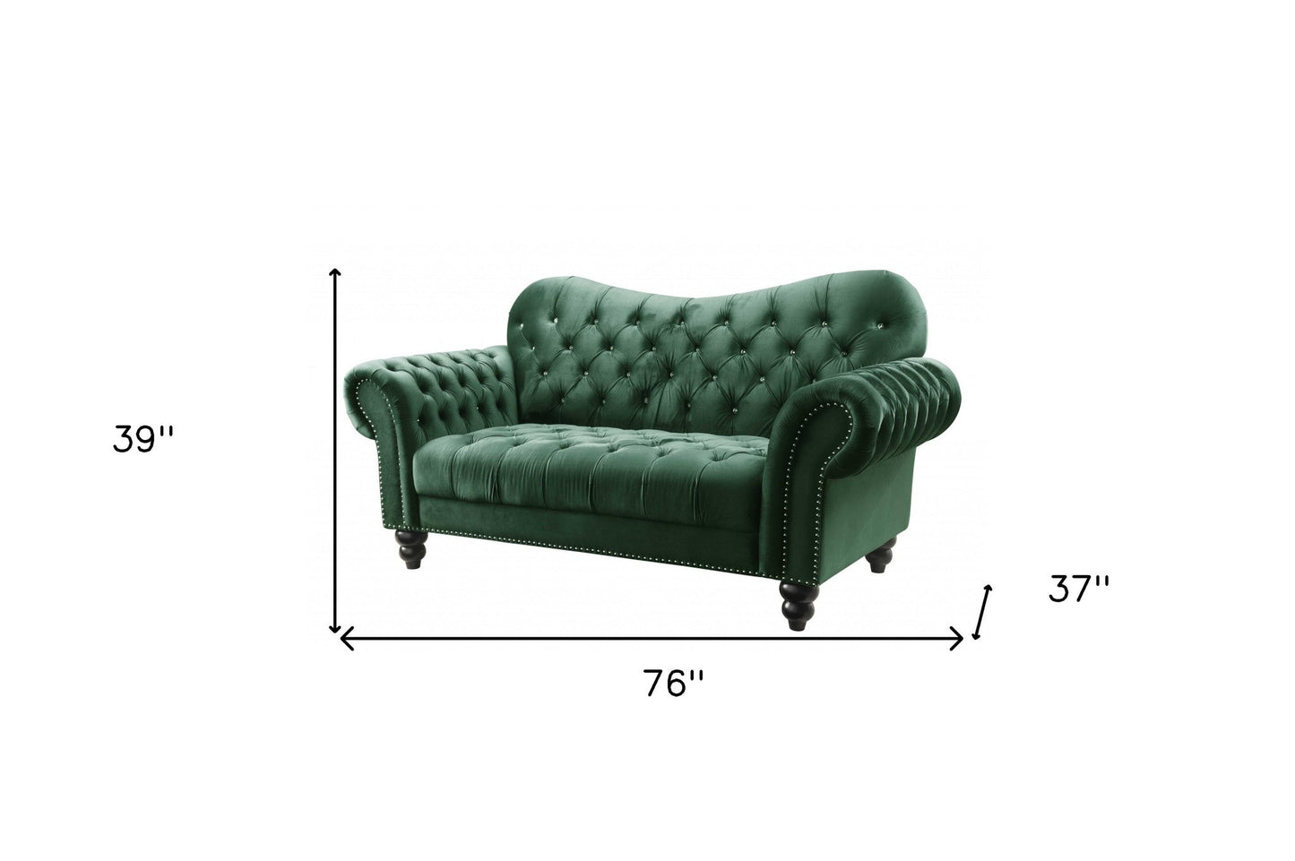 76inches X 37inches X 39inches Green Velvet Loveseat