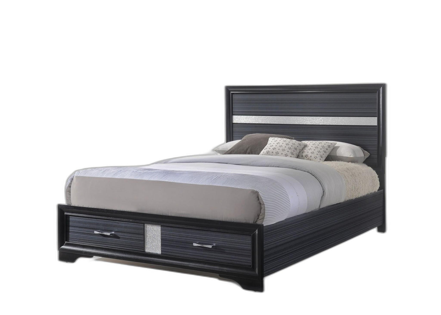 63inches X 84inches X 50inches Black Wood Queen Bed wStorage