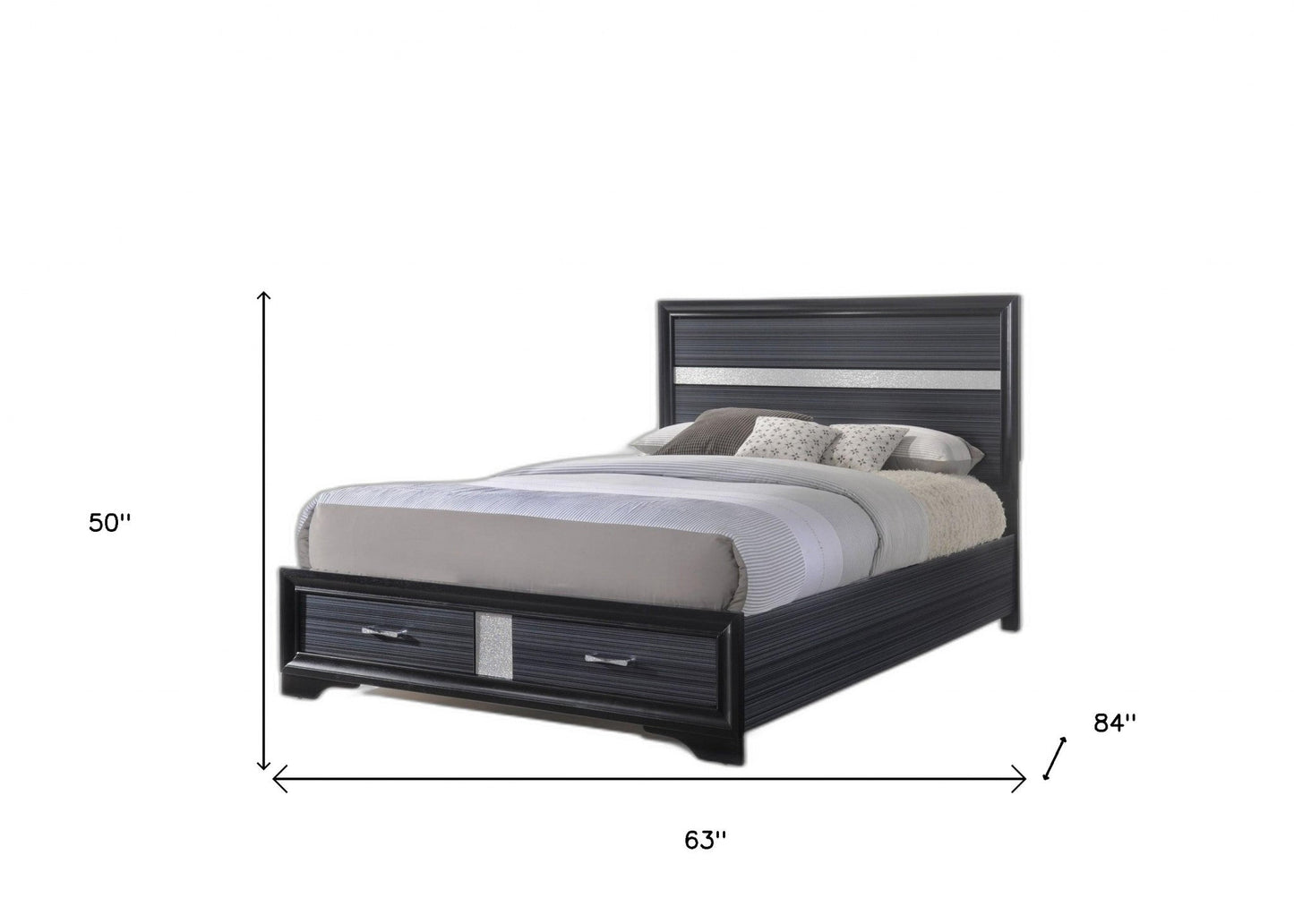 63inches X 84inches X 50inches Black Wood Queen Bed wStorage