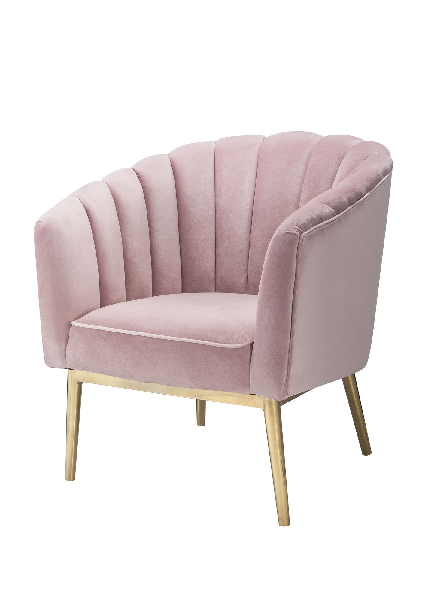 Pink Velvet Gold Upholstery Wood Accent