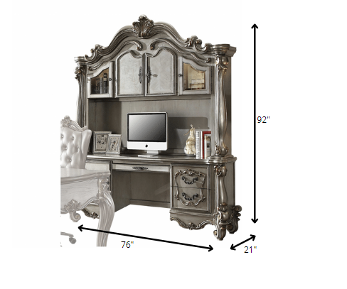 21inches X 76inches X 92inches Antique Platinum Wood Poly Resin Glass