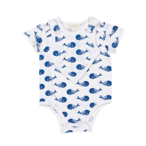 Smart Short Sleeve Bodysuit + Bib - Blue Whale