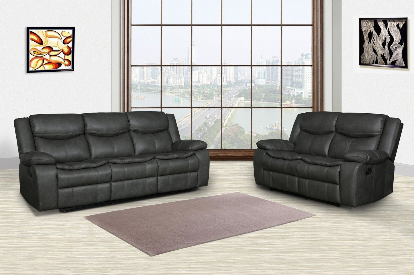 Modern Soft Gray Faux Leather Reclining Sofa