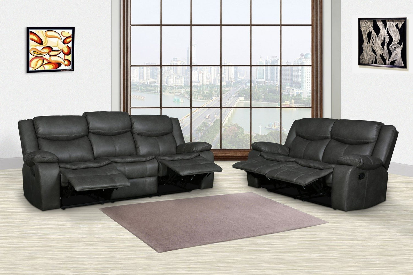 Modern Soft Gray Faux Leather Reclining Sofa