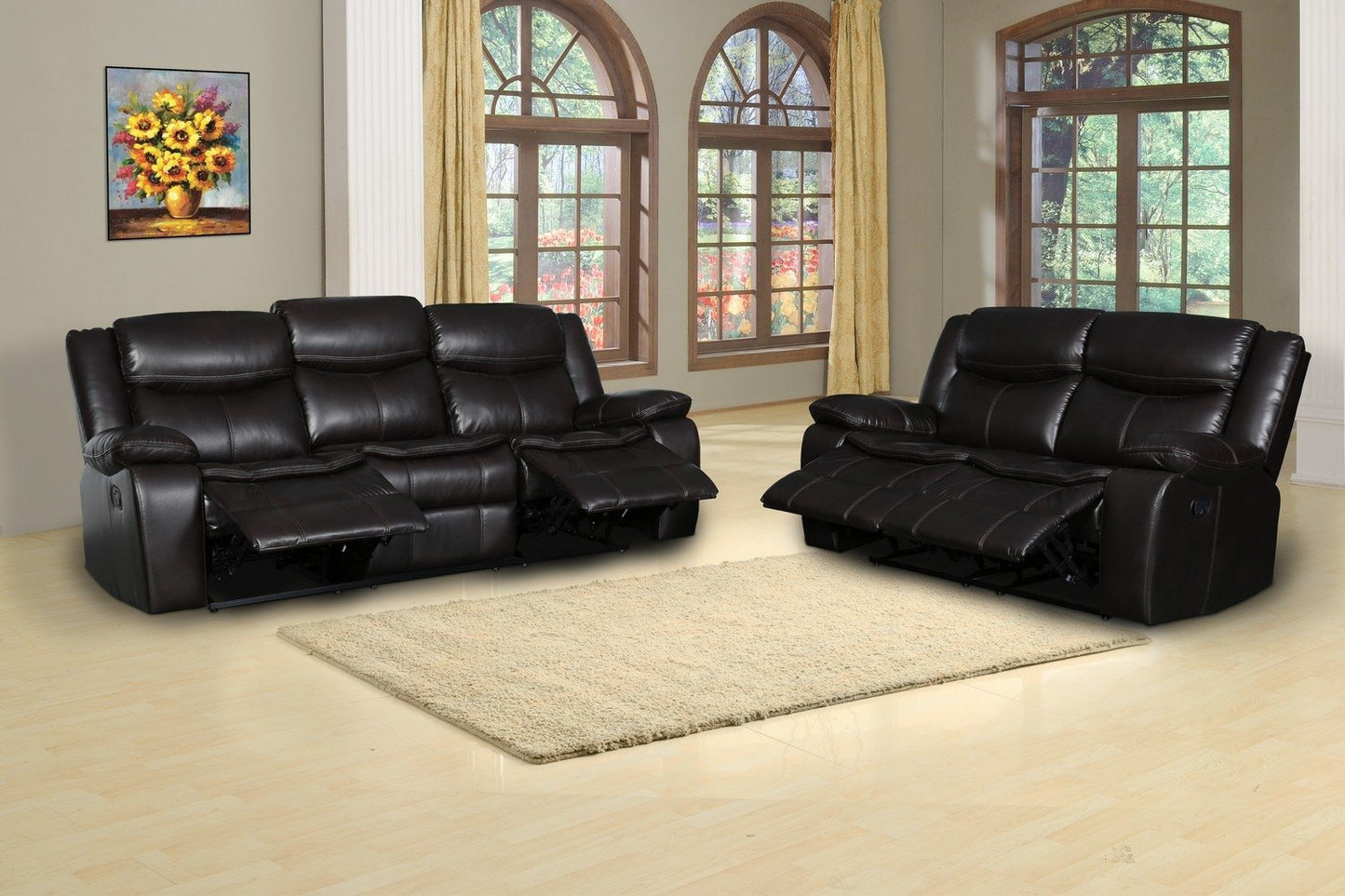 Modern Soft Brown Faux Leather Reclining Sofa