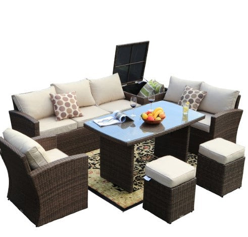 179.85inches X 31.89inches 32.68inches Brown 7Piece Steel Outdoor