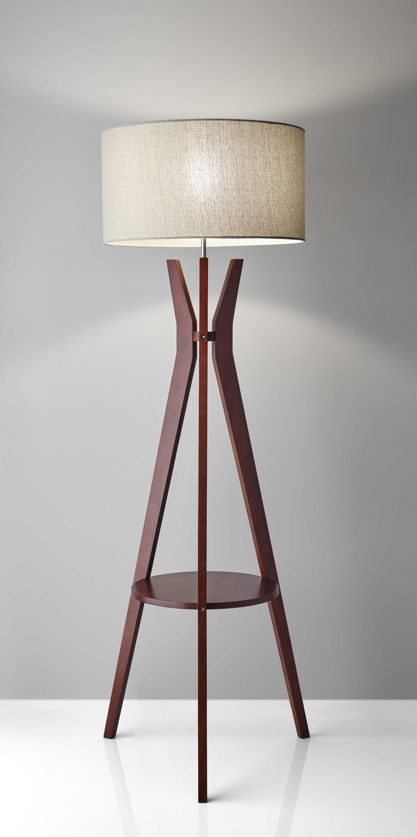 Walnut Wood Floor Lamp Tripod Base with Shelf