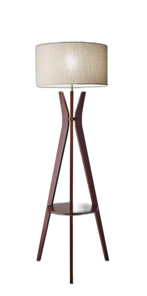 Walnut Wood Floor Lamp Tripod Base with Shelf