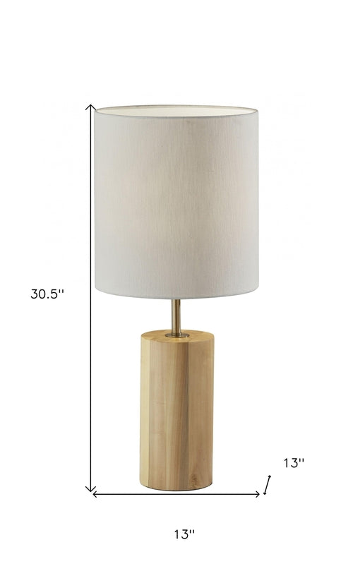 Natural Wood Circular Block Table Lamp