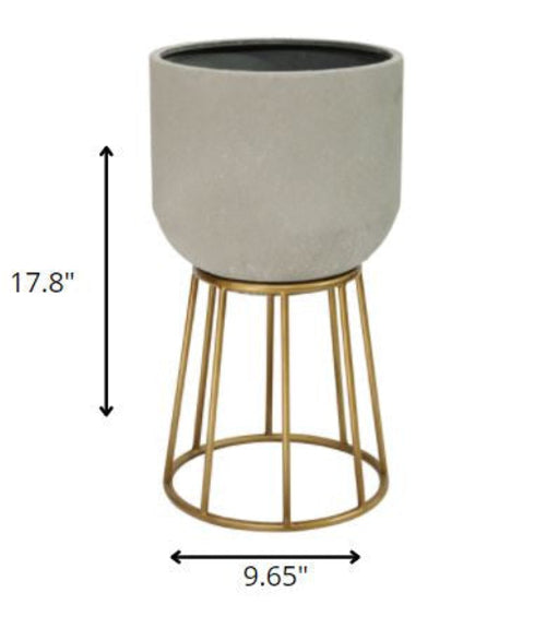 Faux Cement and Golden Metal Decorative Plant Stand