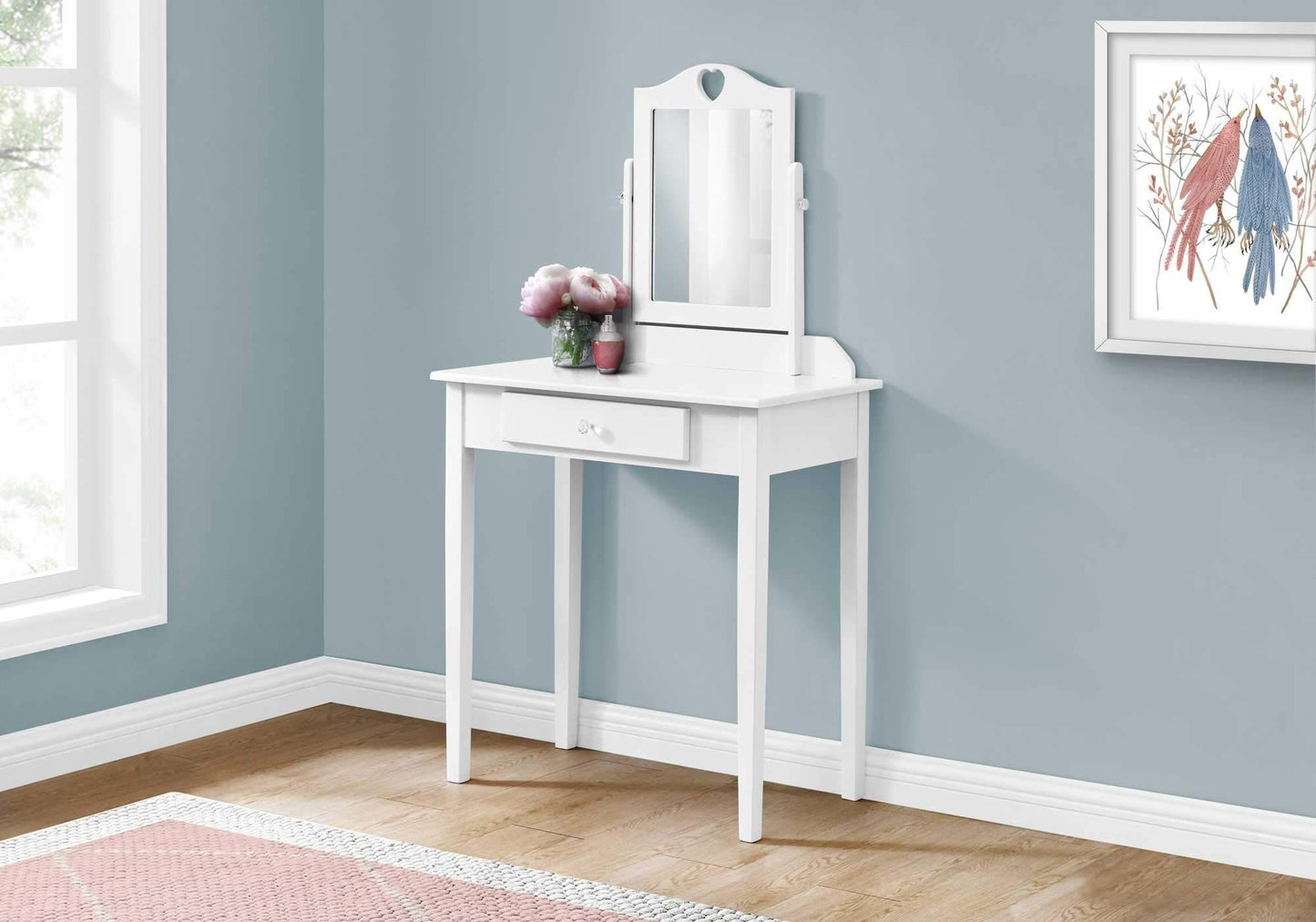 White Vanity Mirror and Storage Drawer