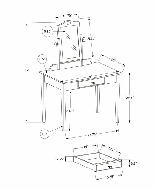 White Vanity Mirror and Storage Drawer