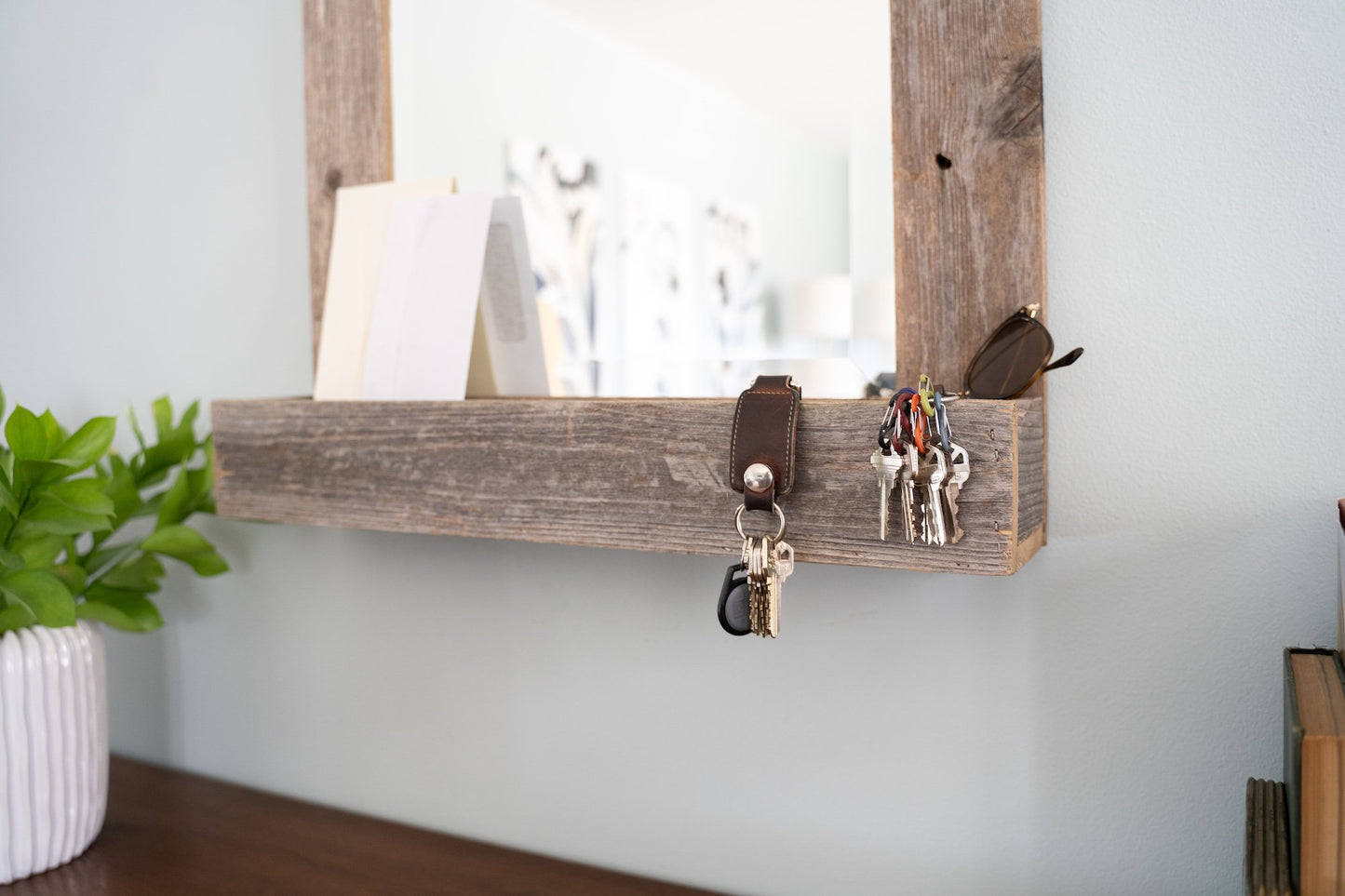 Wood Plank Mirror with Shelf