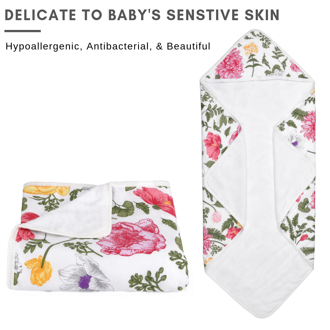 Bamboo Viscose Baby Hooded Towel Floral Print