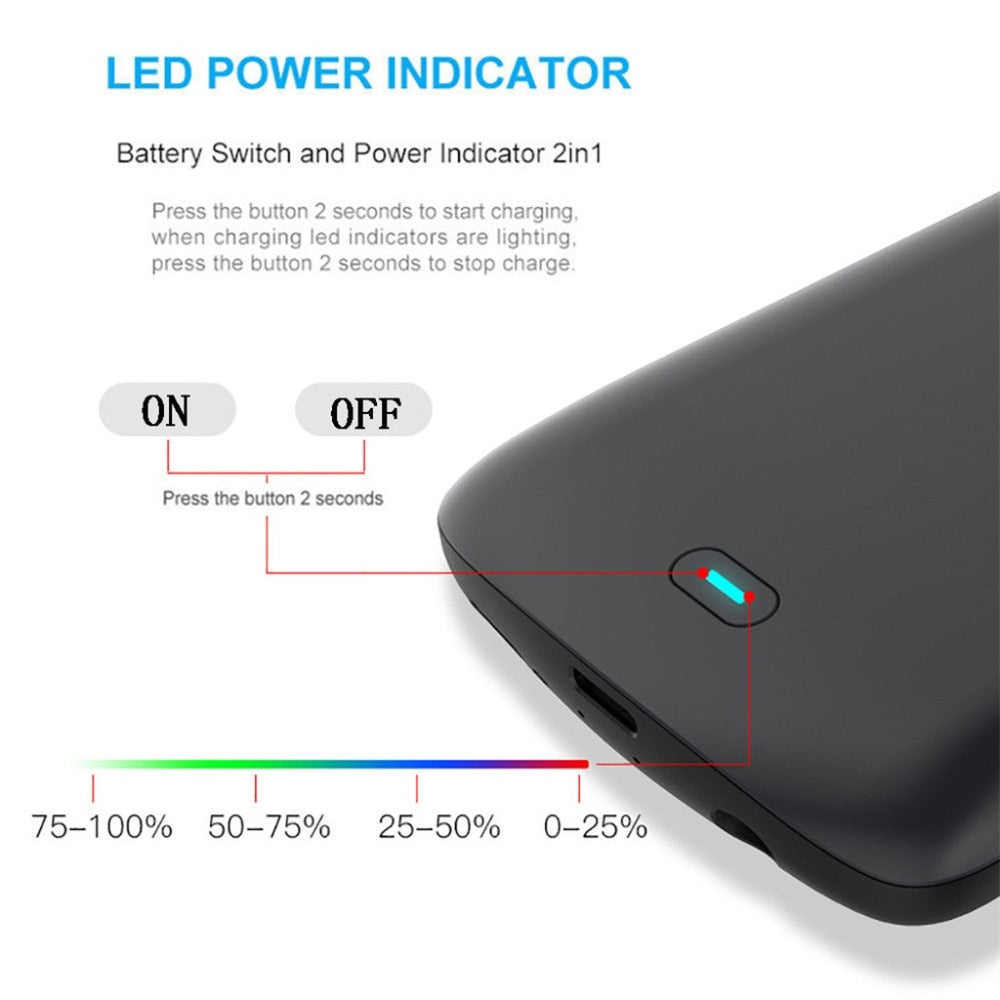 5000mAh Extended Battery Case Phone Charging Cover