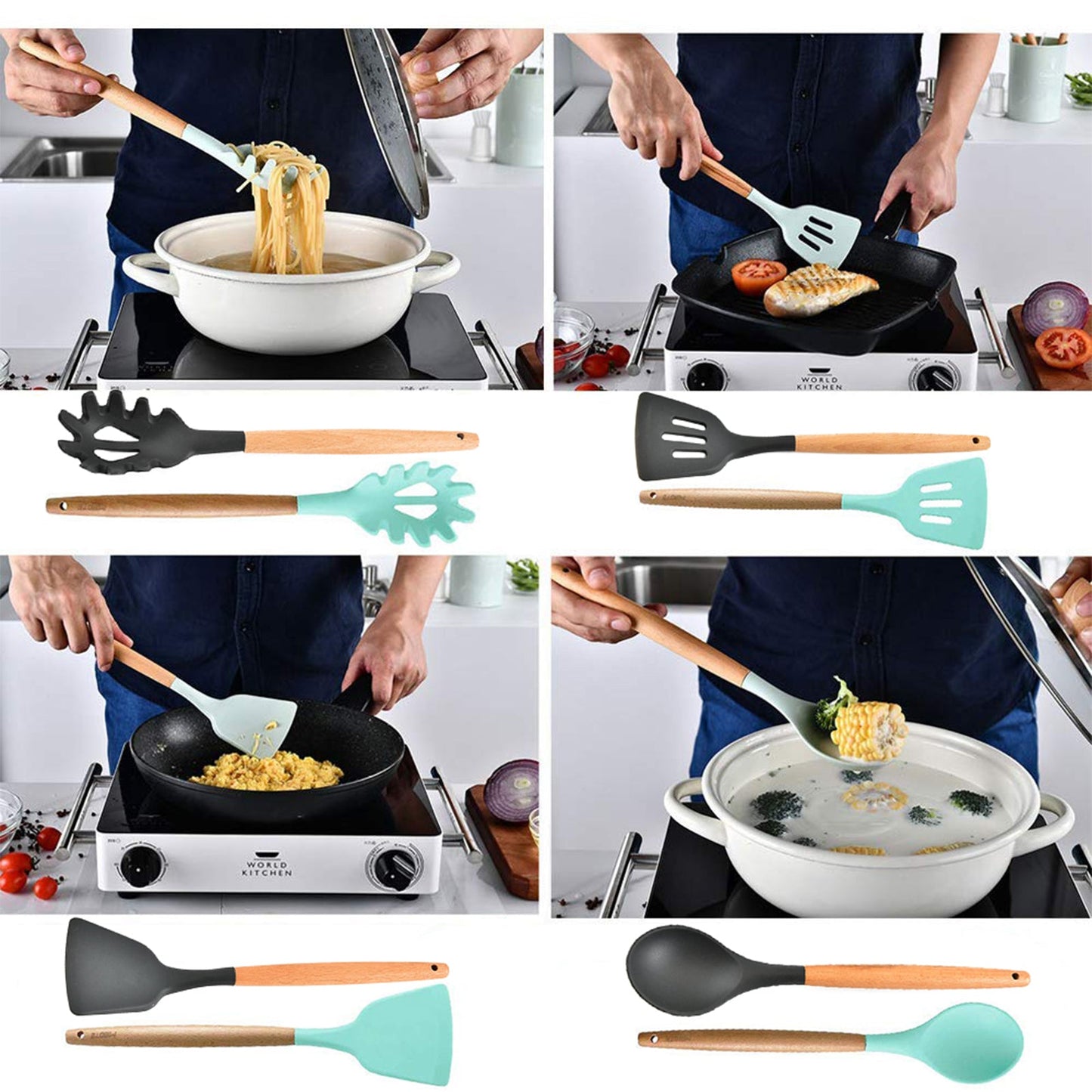 33Pcs Silicone Kitchen Utensils Set Non-Stick Cookware for Kitchen