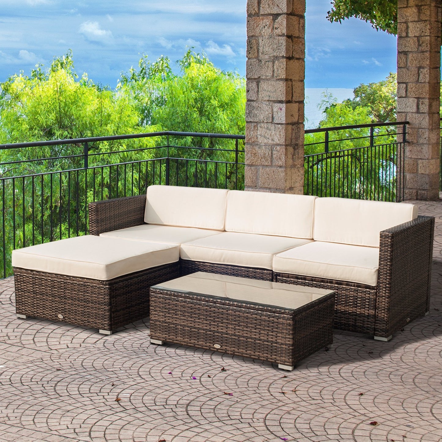 Outsunny 5PC Outdoor Modular Rattan Wicker Sofa Set Aluminum Frame