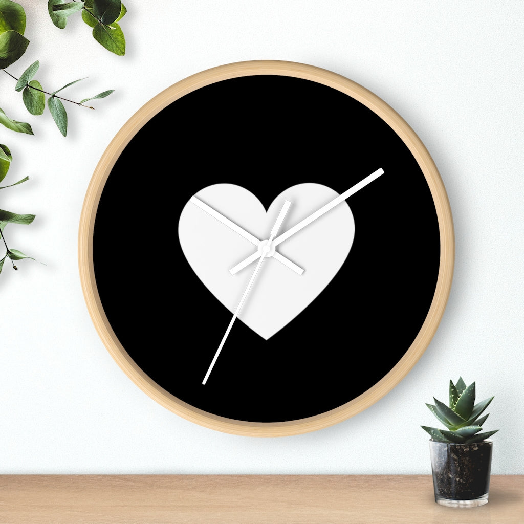 Wall Clock, Black And White Heart Print