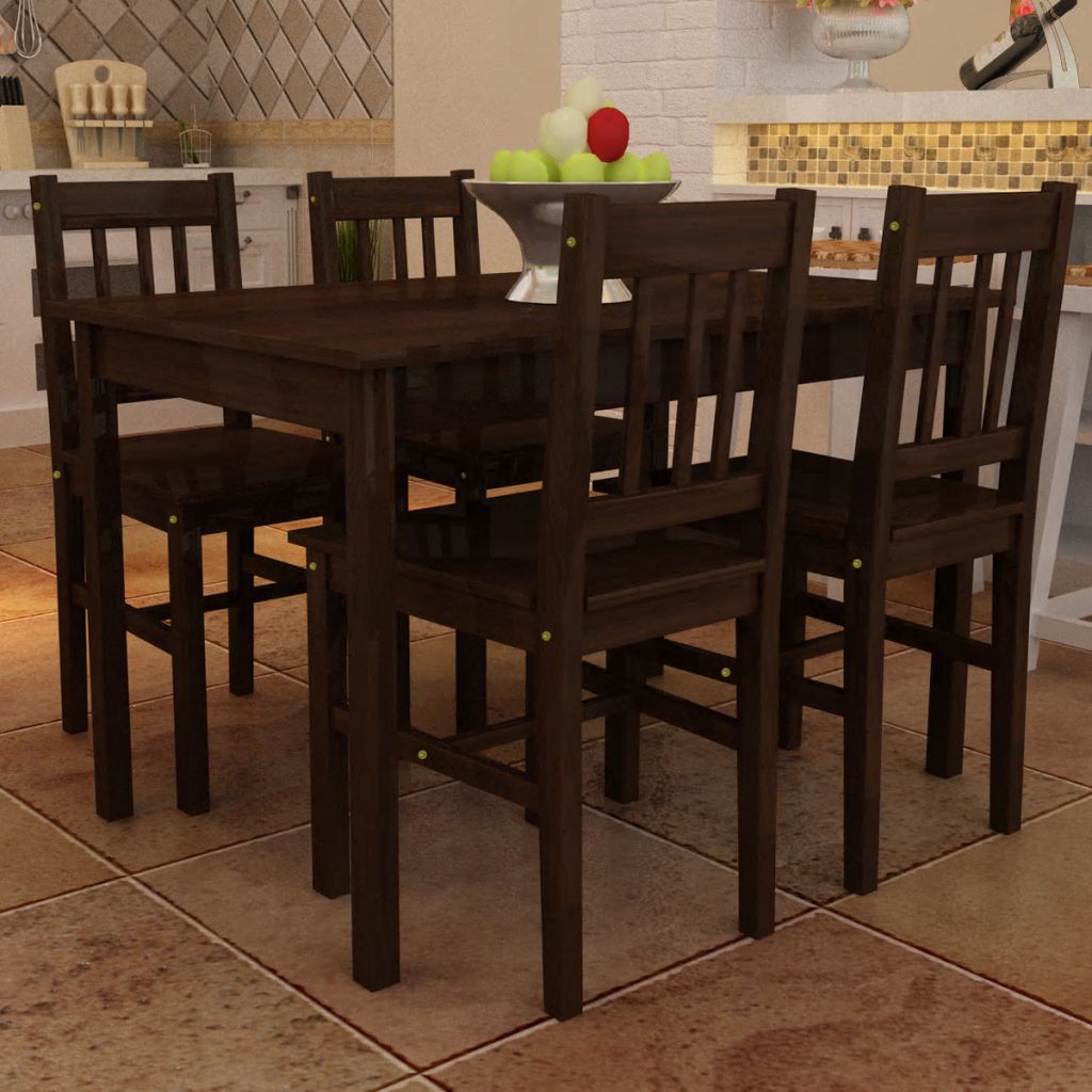 Wooden Dining Table with 4 Chairs Natural