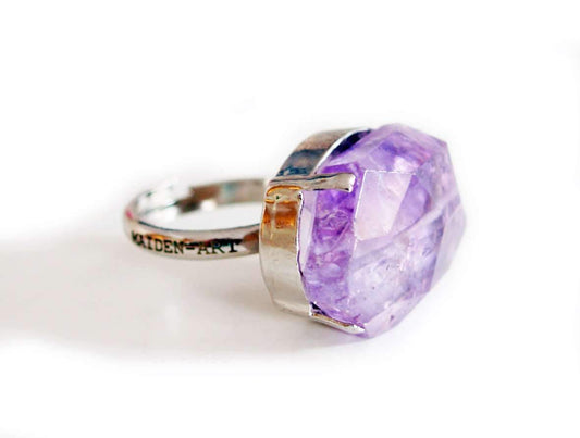 Silver ring with amethyst stone