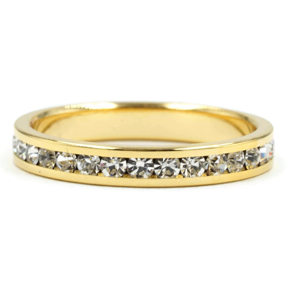 Clear Round Cut 14K Gold Crystal Stone Eternity Band Ring