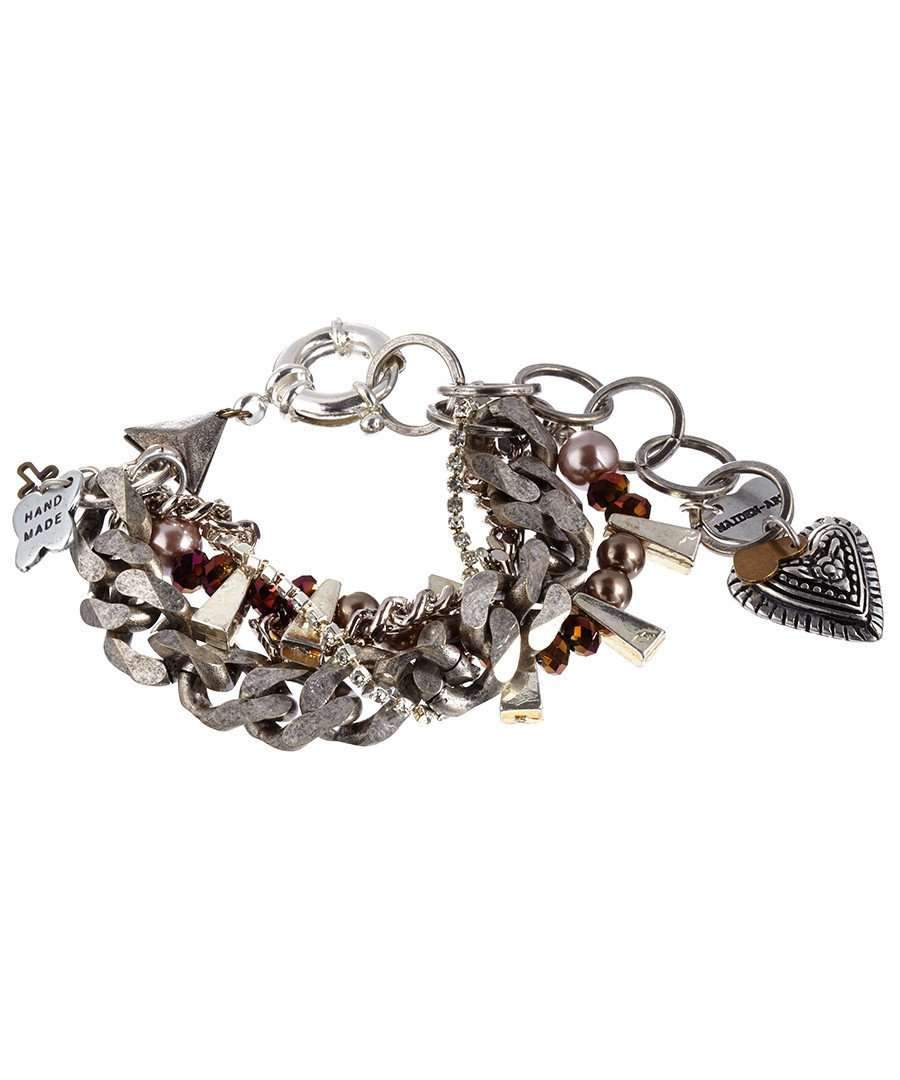 Chunky charm bracelet features a stunning arrangement of silver-plated