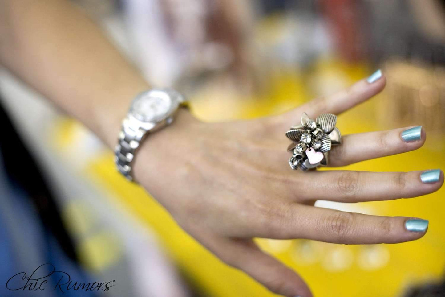 Skull and Heart Silver Dangle Charm Ring