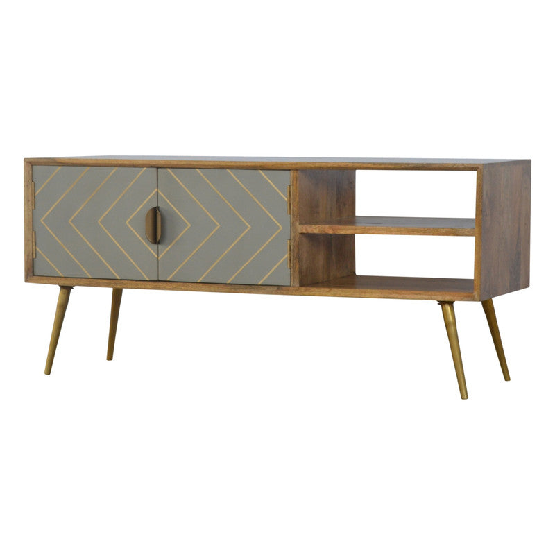 Sleek Cement Brass Inlay Media Unit