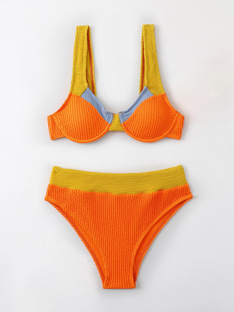 Colorblock Push Up Women Swimsuit Textured Swimwear