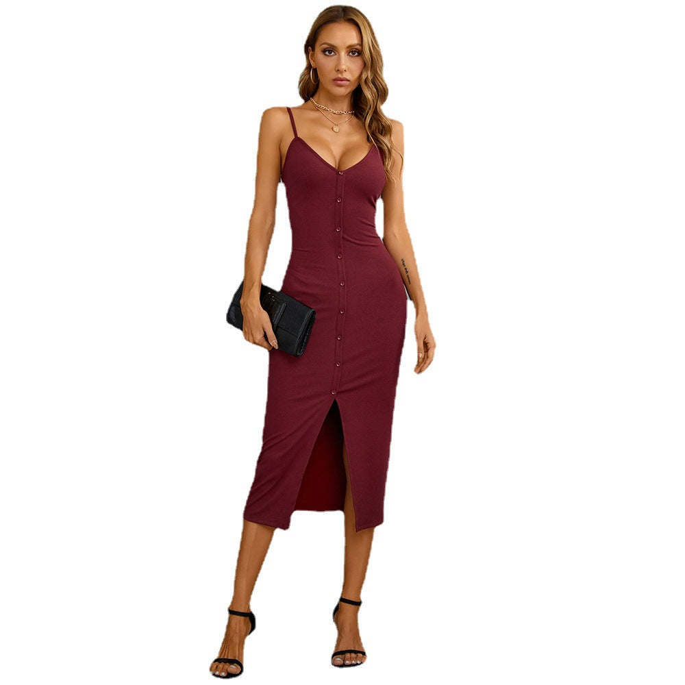  V-neck Split Bodycon Holiday Party Dress