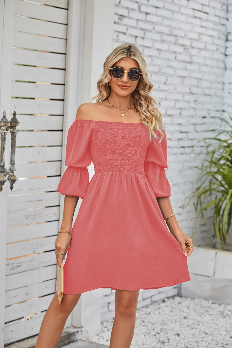 Square Neckline Puff Sleeve Backless Dress for Women.