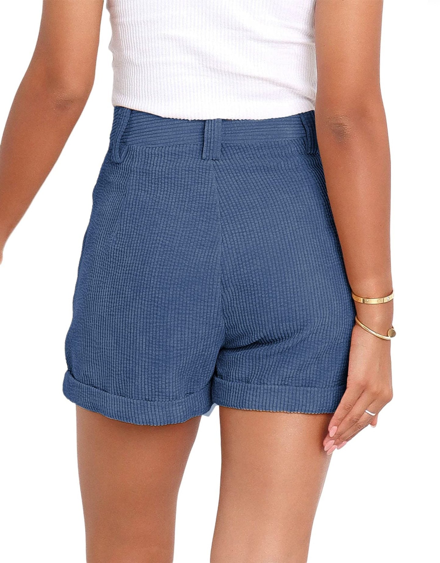 High waisted solid corduroy loose shorts